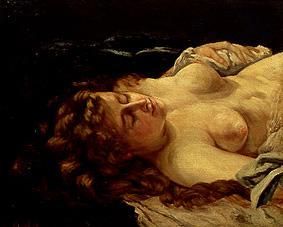 Schlafende rothaarige Frau. von Gustave Courbet