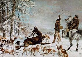 L´hallali du cerf (Épisode de chasse a courre sur un terrain de neige) 1867
