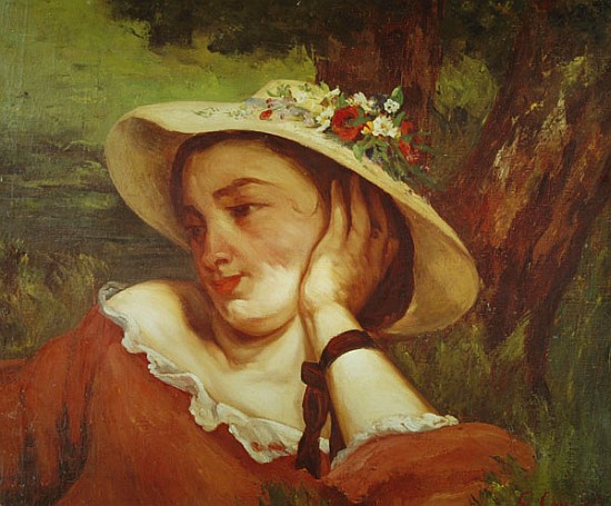 Woman in a Straw Hat with Flowers, c.1857 von Gustave Courbet