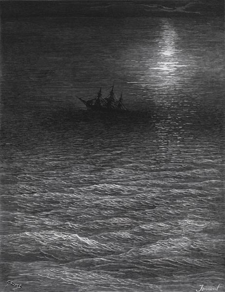 The marooned ship in a moonlit sea, scene from ''The Rime of the Ancient Mariner'' S.T. Coleridge,S. von Gustave Doré