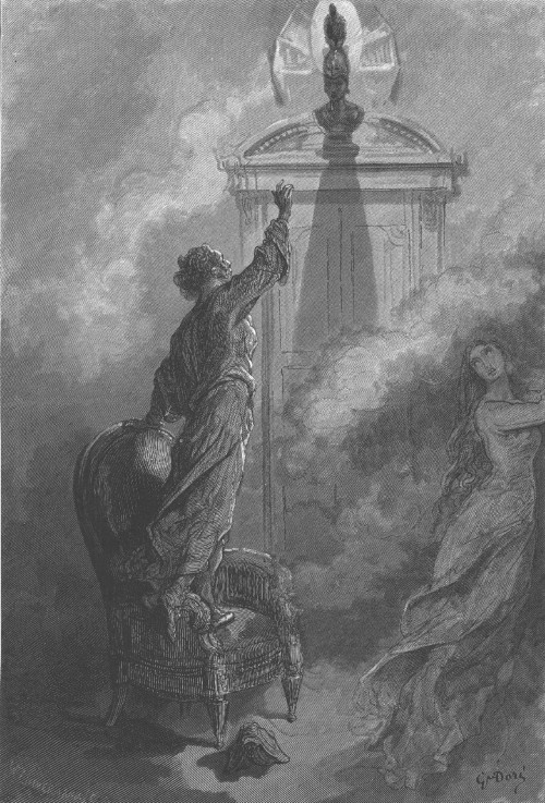 Illustration zum Gedicht "Der Rabe" von Edgar Allan Poe von Gustave Doré