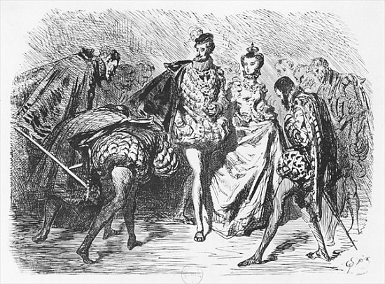 King and court, illustration from the ''Essais'' Michel Eyquem de Montaigne (1533-92) von Gustave Doré