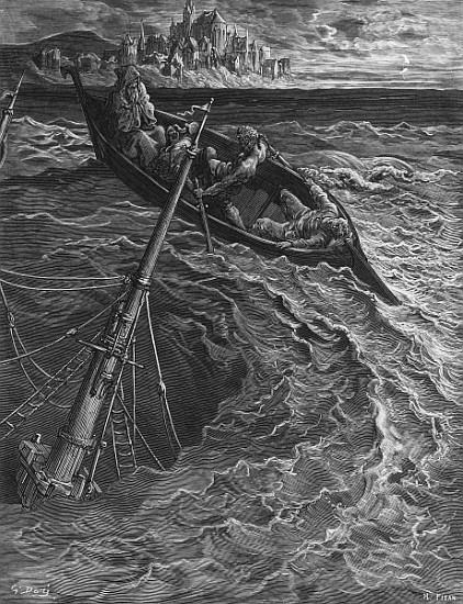 The ship sinks but the Mariner is rescued the Pilot and Hermit, scene from ''The Rime of the Ancient von Gustave Doré