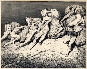 Verschwender und Geizigen. Illustration zur Dante Alighieris Göttlicher Komödie 1857