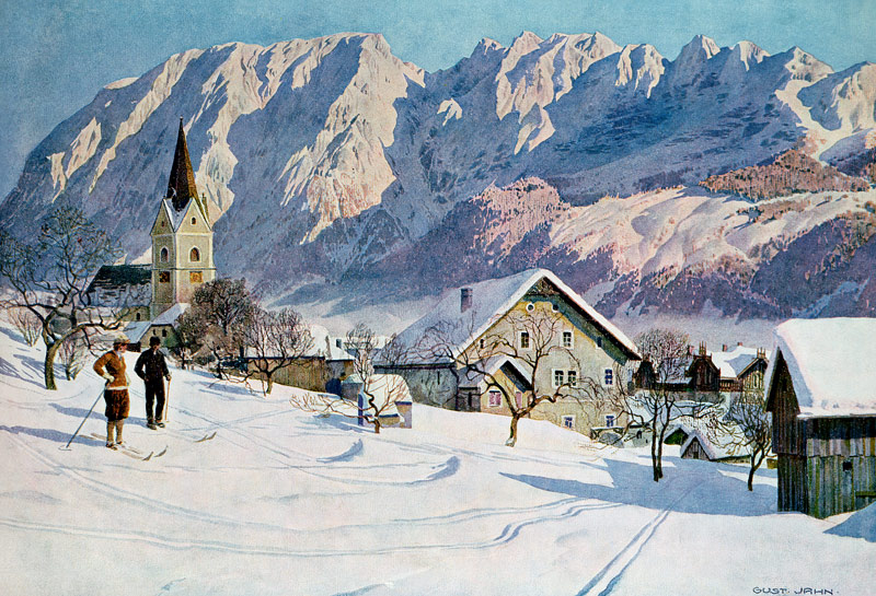Mittendorf in Austria, after an original watercolour (colour litho) von Gustave Jahn