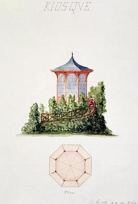 Design for a pavilion in simplified oriental style, from a folio of original drawings in classical a 19th
