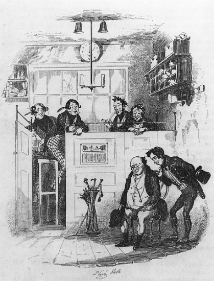 Mr. Pickwick and Sam in the attorney''s office, illustration from ''The Pickwick Papers'' Charles Di von Hablot Knight (Phiz) Browne