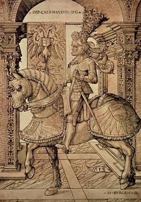 Emperor Maximilian I riding a horse, 1518 (engraving) 1601