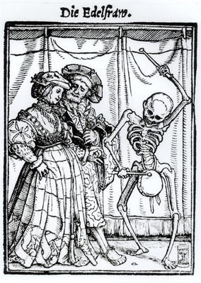 Death and the Noblewoman, from 'The Dance of Death', engraved by Hans Lutzelburger, c.1538 (woodcut) von Hans Holbein der Jüngere