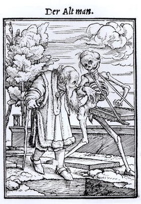 Death and the Old Man, from 'The Dance of Death', engraved by Hans Lutzelburger, c.1538 (woodcut) (b von Hans Holbein der Jüngere