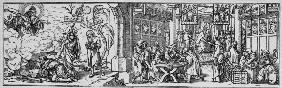 Sale of Indulgences / Woodcut / Holbein