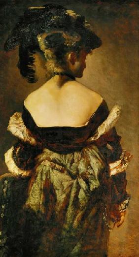 Portrait einer Dame mit einem Federhut, Rückenansicht 1874/75