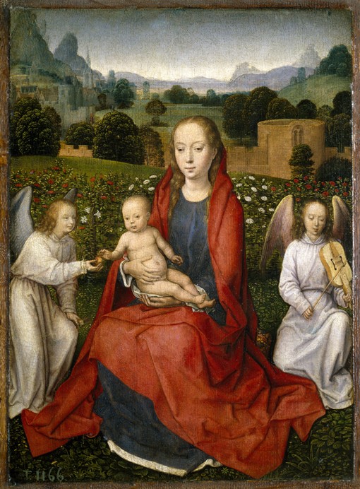 Madonna mit dem Kind und zwei Engel von Hans Memling