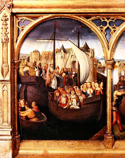 The Departure of Saint Ursula from Basle, panel from The Reliquary of St. Ursula, 1489 (detail of 18 von Hans Memling