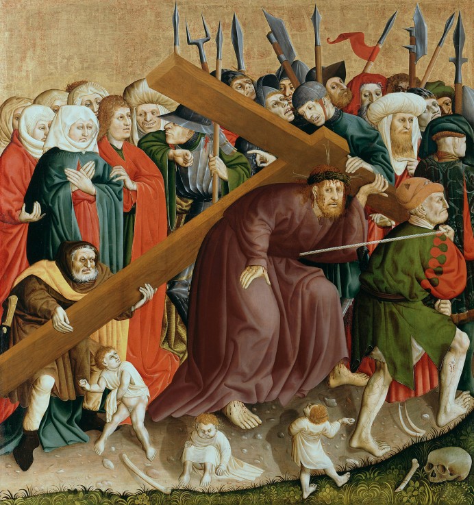 Die Kreuztragung Christi. Flügel-Innenseite des Wurzacher Altars von Hans Multscher