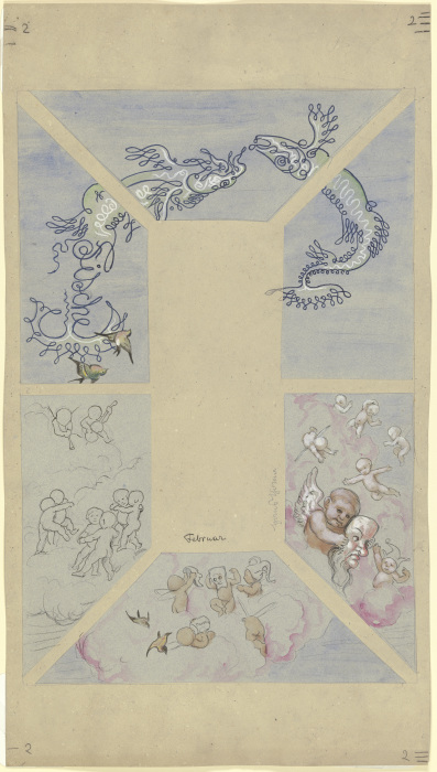 Februar. Entwurf zur Decke im Café Bauer, bestehend aus sechs Teilen von Hans Thoma