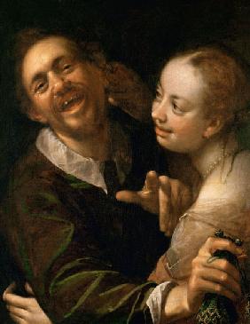 A Laughing Couple, self portrait of the artist with his wife (Scherzendes Paar) 1596