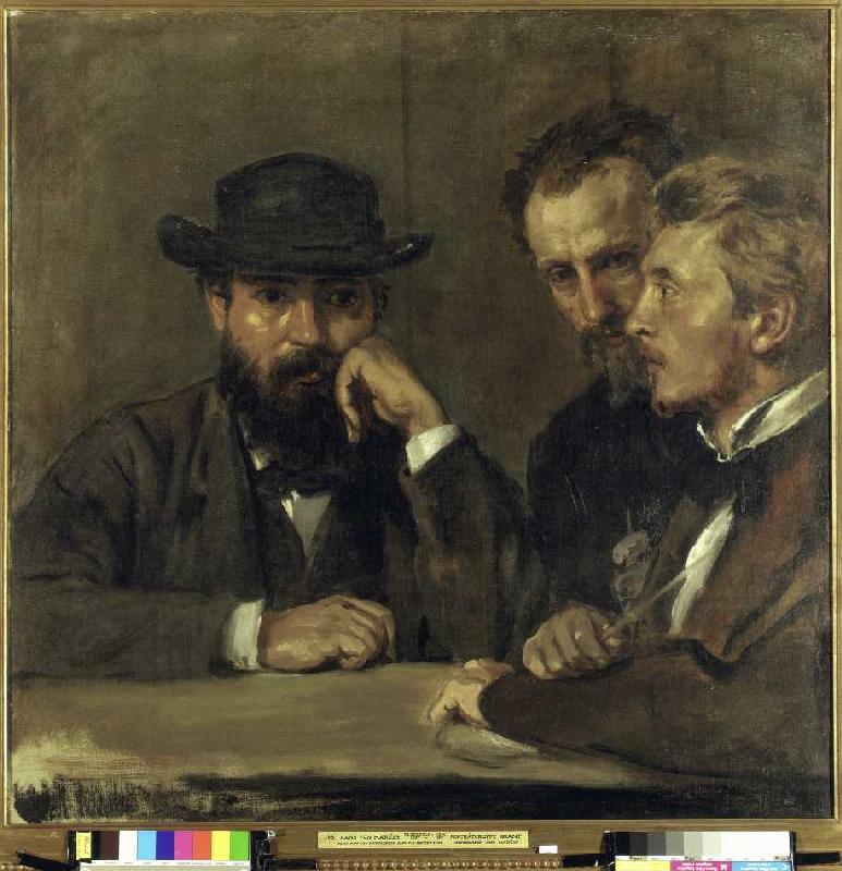 Selbstbildnis mit Hildebrand und Grant. von Hans von Marées