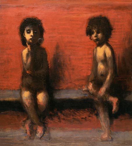 Zwei sitzende Kinder von Hans von Marées