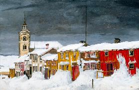 Strasse in Røros im Winter 1903