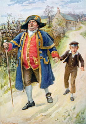 Mr Bumble and Oliver Twist, illustration for 'Character Sketches from Dickens' compiled by B.W. Matz von Harold Copping