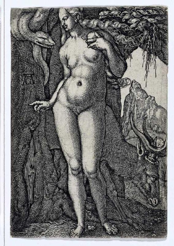 Die Geschichte von Adam und Eva: Eva mit einer Hirschkuh von Heinrich Aldegrever
