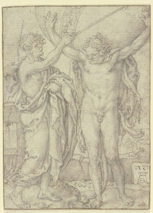 Herkules hilft Atlas die Weltkugel tragen von Heinrich Aldegrever