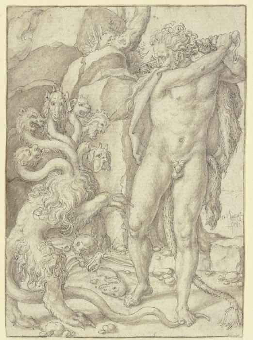 Herkules tötet die Lernäische Hydra von Heinrich Aldegrever
