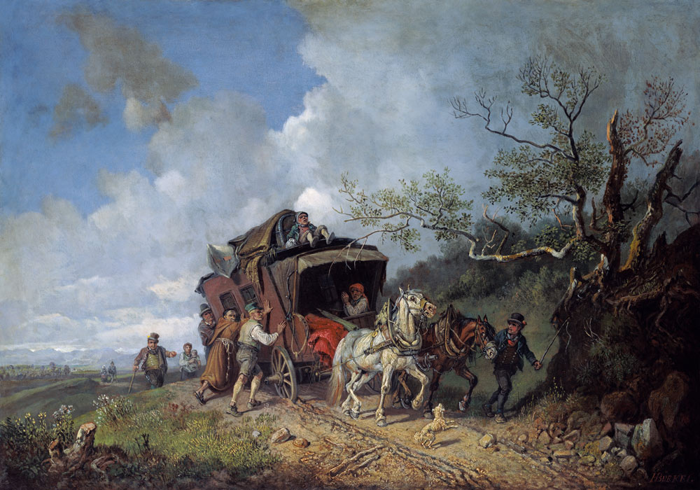 Stellwagen auf einer Landstrasse im Voralpenland von Heinrich Bürkel