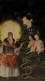 Adam und Eva nach dem Sündenfall Tafel vom Altar in der Frauenkirche Mühlberg/ Elbe um 1566