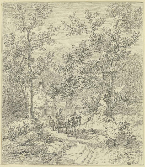 Waldinneres mit Bauer auf Fuhrwerk von Heinrich Winter