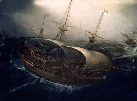 Dutch Battleship in a Storm  (detail) von Hendrik Cornelisz. Vroom
