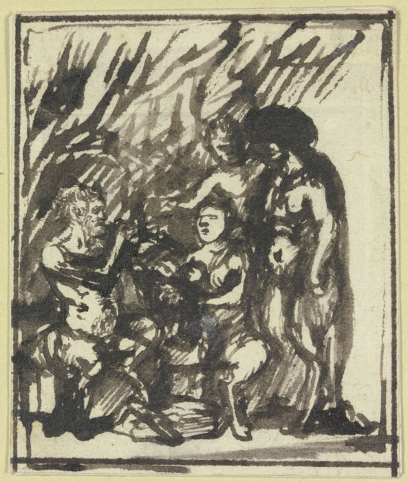 Gruppe von vier Satyrn, von denen einer Rohrpfeife spielt von Hendrik Goudt