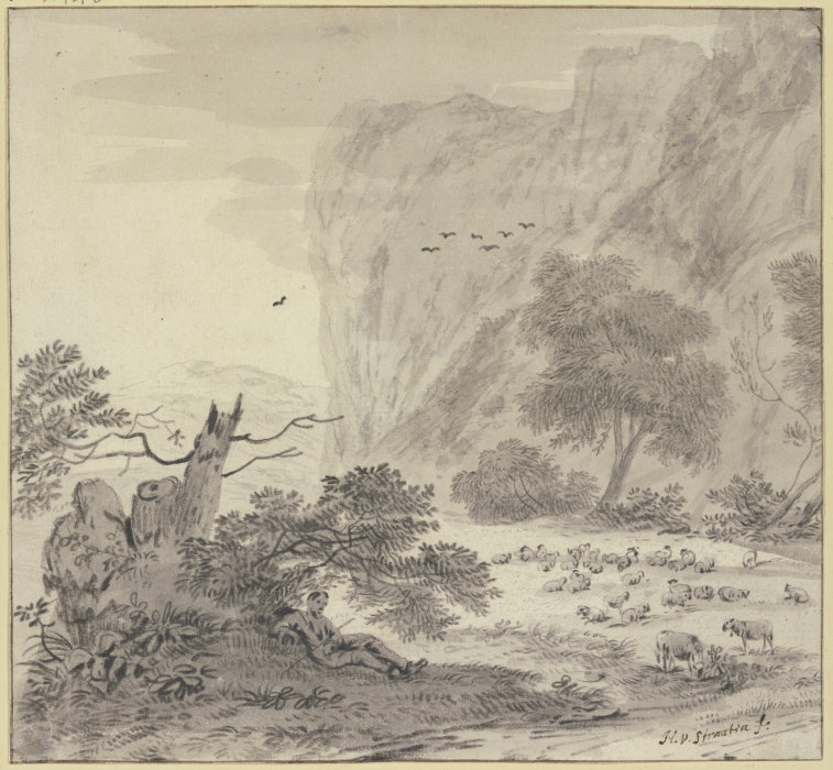 Hohe Felsen, links ruhender Schafhirte von Hendrik van der Straaten