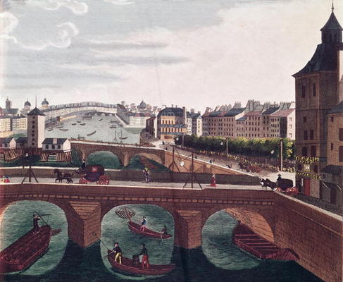 The Pont au Change and the Pont Notre Dame, c.1815-20 (colour engraving) (detail of 220485) von Henri Courvoisier-Voisin