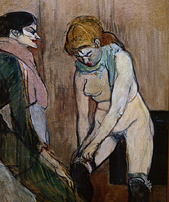 Junge Frau beim Anziehen des Strumpfes. von Henri de Toulouse-Lautrec