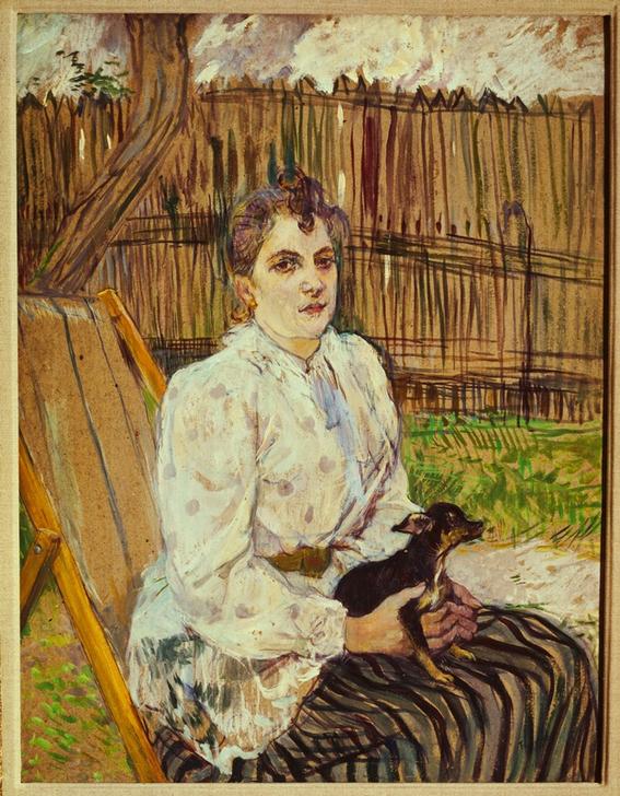 Frau mit Hund von Henri de Toulouse-Lautrec