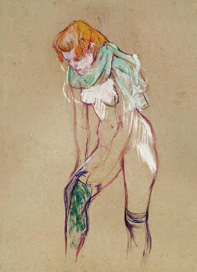 Frau beim Anziehen der Strümpfe 1894