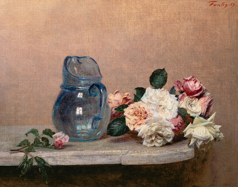 Glasvase und Rosen von Henri Fantin-Latour