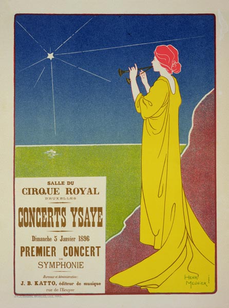 Reproduction of a poster advertising the 'Ysaye Concerts', Salle du Cirque Royal, Brussels, 1895 (co von Henri Georges Jean Isidore Meunier