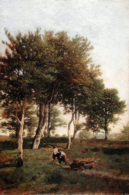 Landscape with Two Boys Carrying Firewood von Henri Harpignies