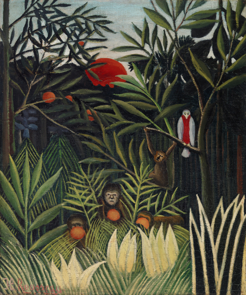 Affen und Papagei im Urwald von Henri Julien Félix Rousseau