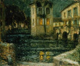 Abend am alten Wasserschloss (L'abreuvoir) von Henri Le Sidaner