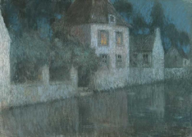 Abendliche Häuser am Kanal (Nemours) von Henri Le Sidaner