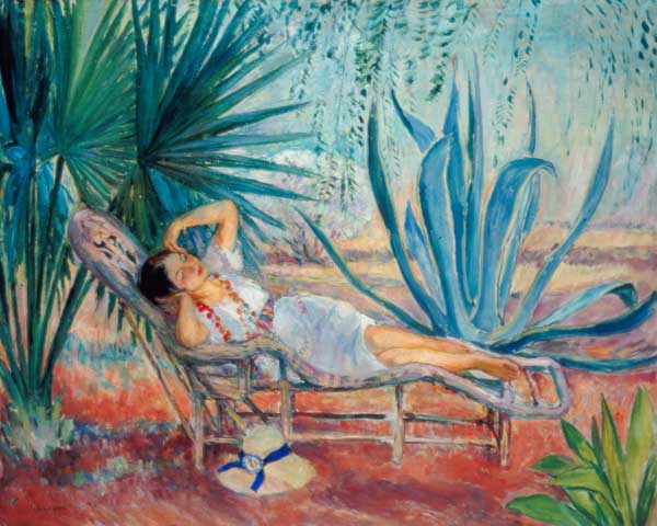 Marthe schlafend im Liegestuhl in Saint-Tropez von Henri Lebasque