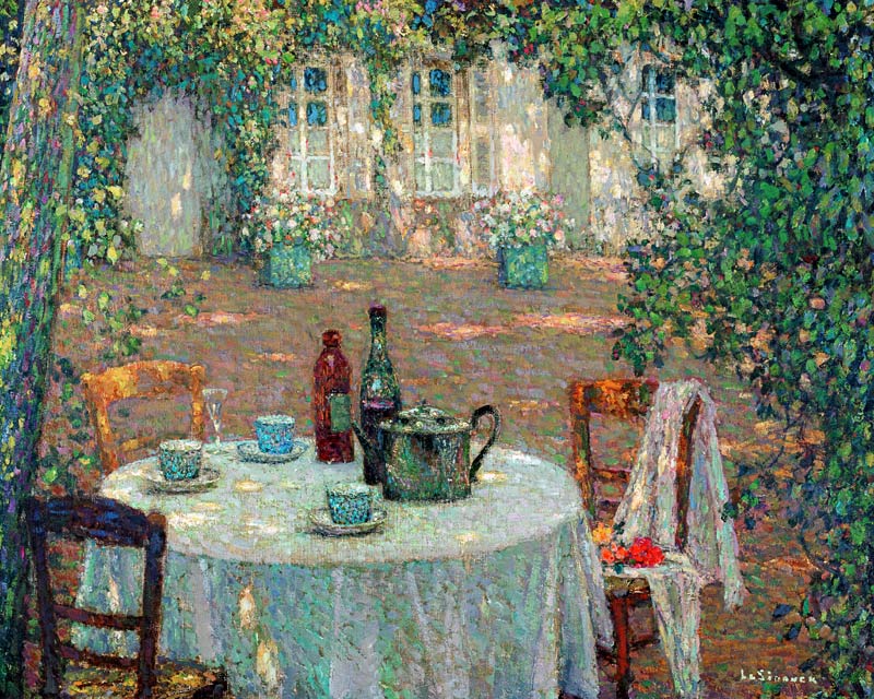 La table au soleil, au jardin - Table in sunlight in the garden von Henri Eugene Augustin Le Sidaner