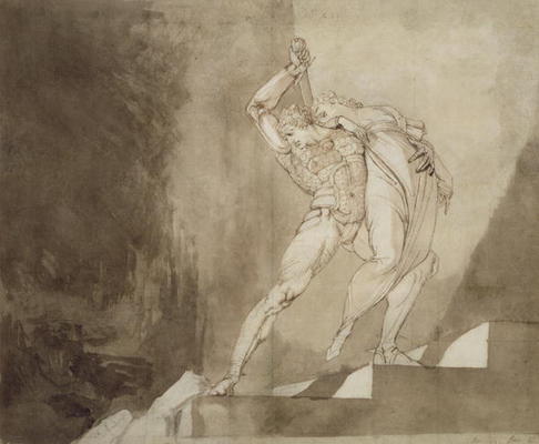 A Warrior Rescuing a Lady, 1780-85 (pen, ink and wash on paper) von Henry Fuseli