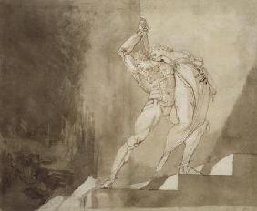 A Warrior Rescuing a Lady, 1780-85 (pen, ink and wash on paper) 1904
