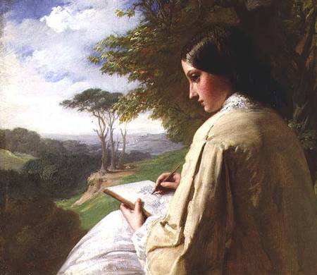 Young Lady sketching in a landscape von Henry Le Jeune