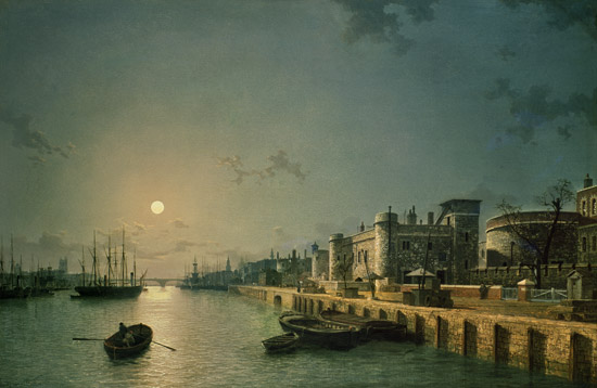 Tower of London and the Thames in moonlight von Henry Pether
